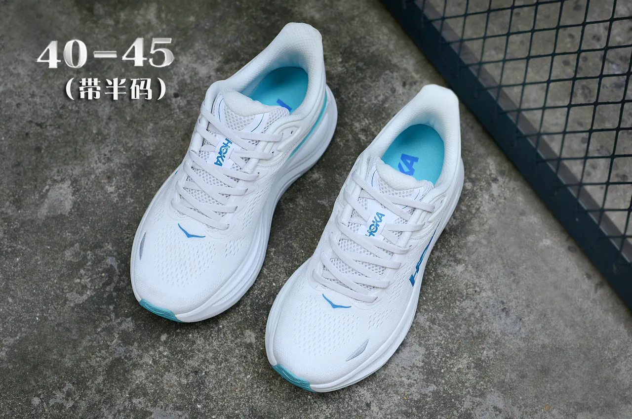 Hoka Clifton Blanc/Bleu Haut en maille ingénierisée Semelle moyenne EVA épaisse Chaussures de running 4