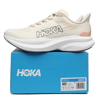 Hoka Mach 6 बेज पिंक इंजीनियरिंग निट अपर स्कल्प्टेड व्हाइट मिडसोल रनिंग शूज