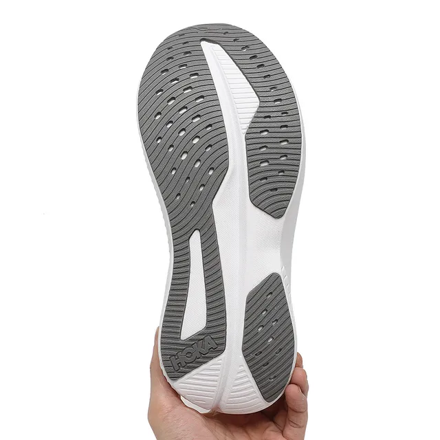 Hoka Mach 6 Bege Rosa Upper de Malha Ingenieril Sola Média Esculpida Branca Tênis de Corrida 8