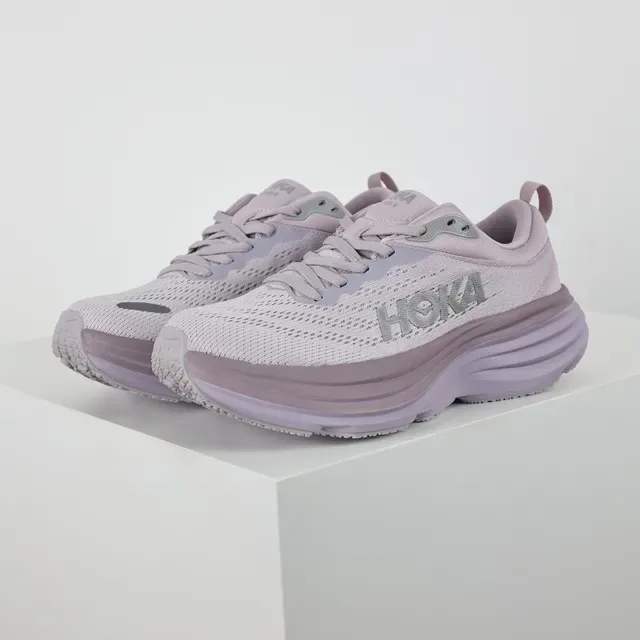 Hoka Purple Gray Engineered Knit Upper Stacked Cushioned Midsole Running Shoes 2