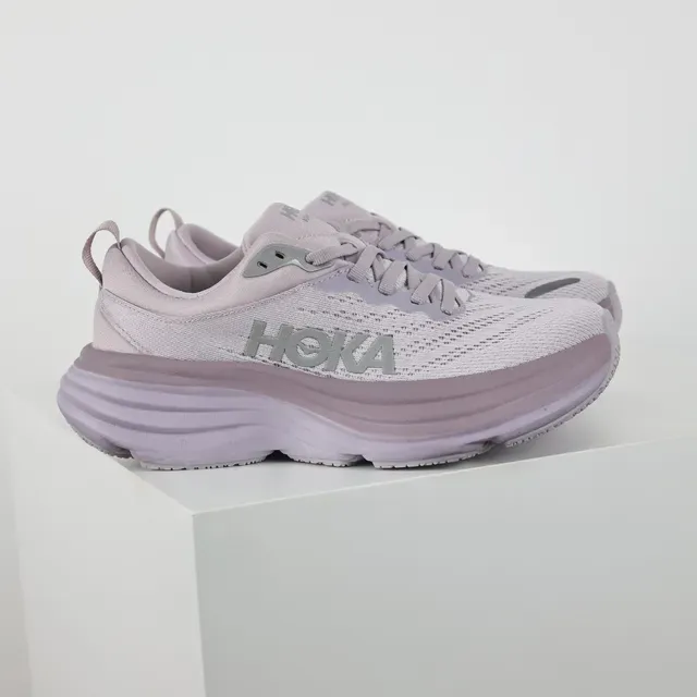 Hoka Purple Gray Engineered Knit Upper Stacked Cushioned Midsole Running Shoes 3
