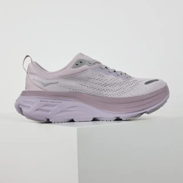 Hoka Purple Gray Engineered Knit Upper Stacked Cushioned Midsole Running Shoes 7