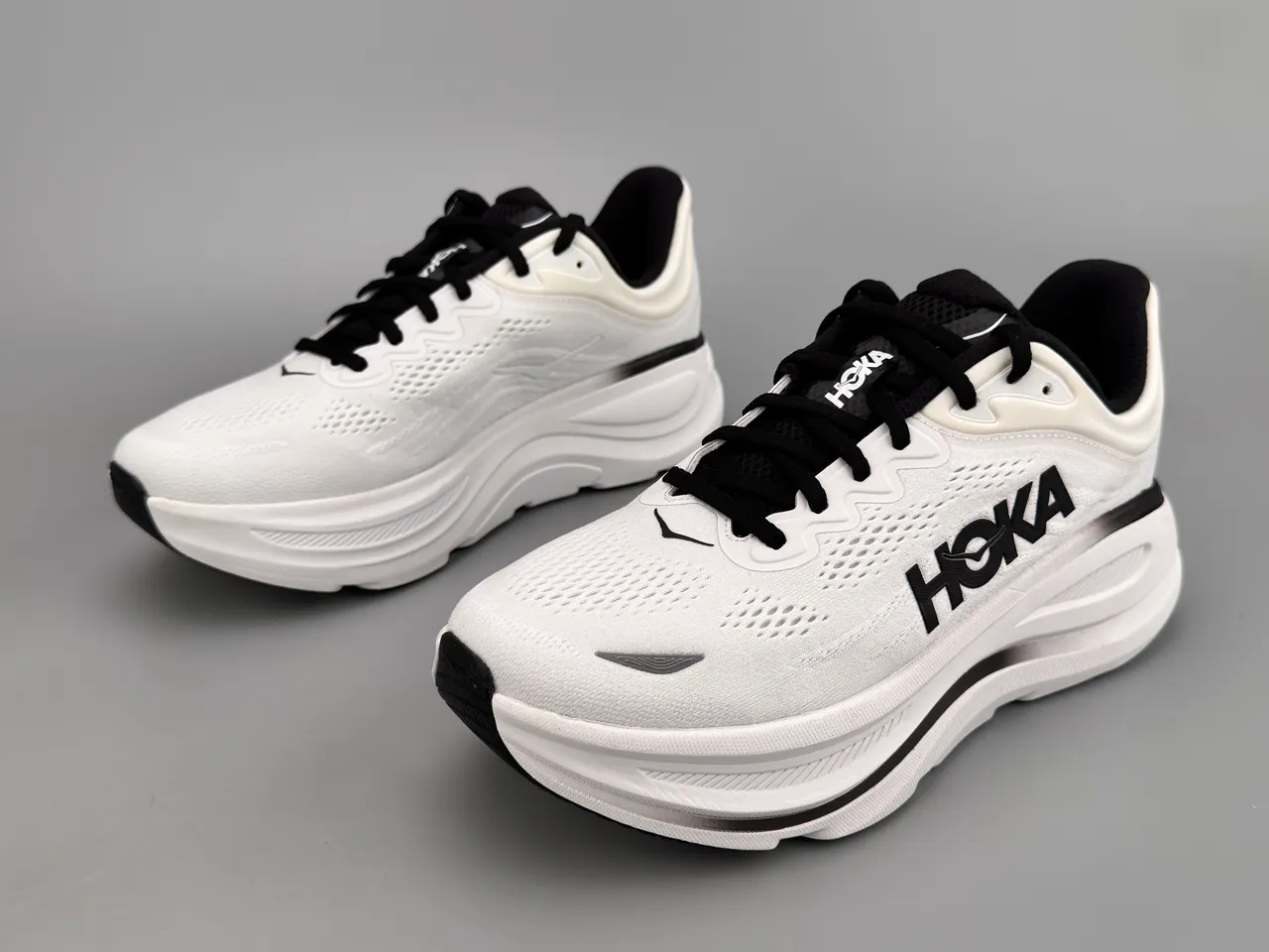Hoka White Black Maximalist Cushioning Engineered Mesh Upper Running Shoes 5
