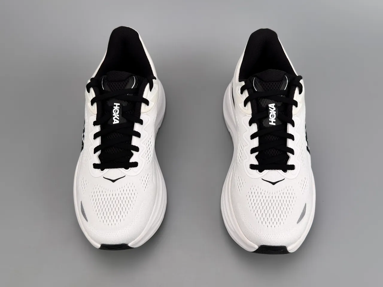 Hoka White Black Maximalist Cushioning Engineered Mesh Upper Running Shoes 9