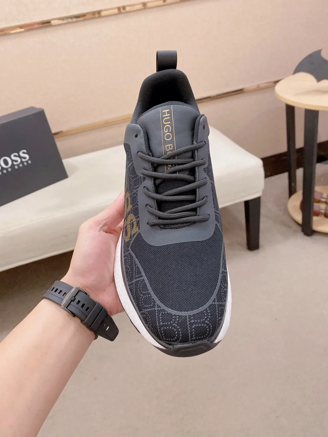 Hugo Boss Chaussures Lifestyle Noir et Or avec Upper en Knit et Logo Bold 2