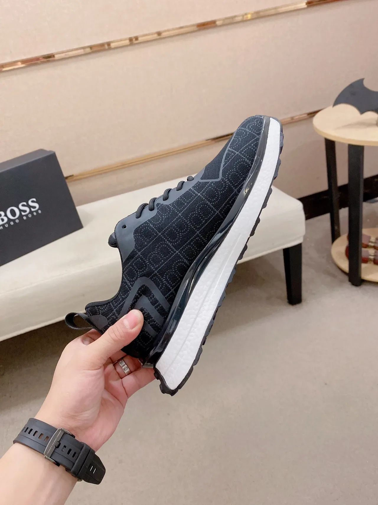 Hugo Boss Chaussures Lifestyle Noir et Or avec Upper en Knit et Logo Bold 5