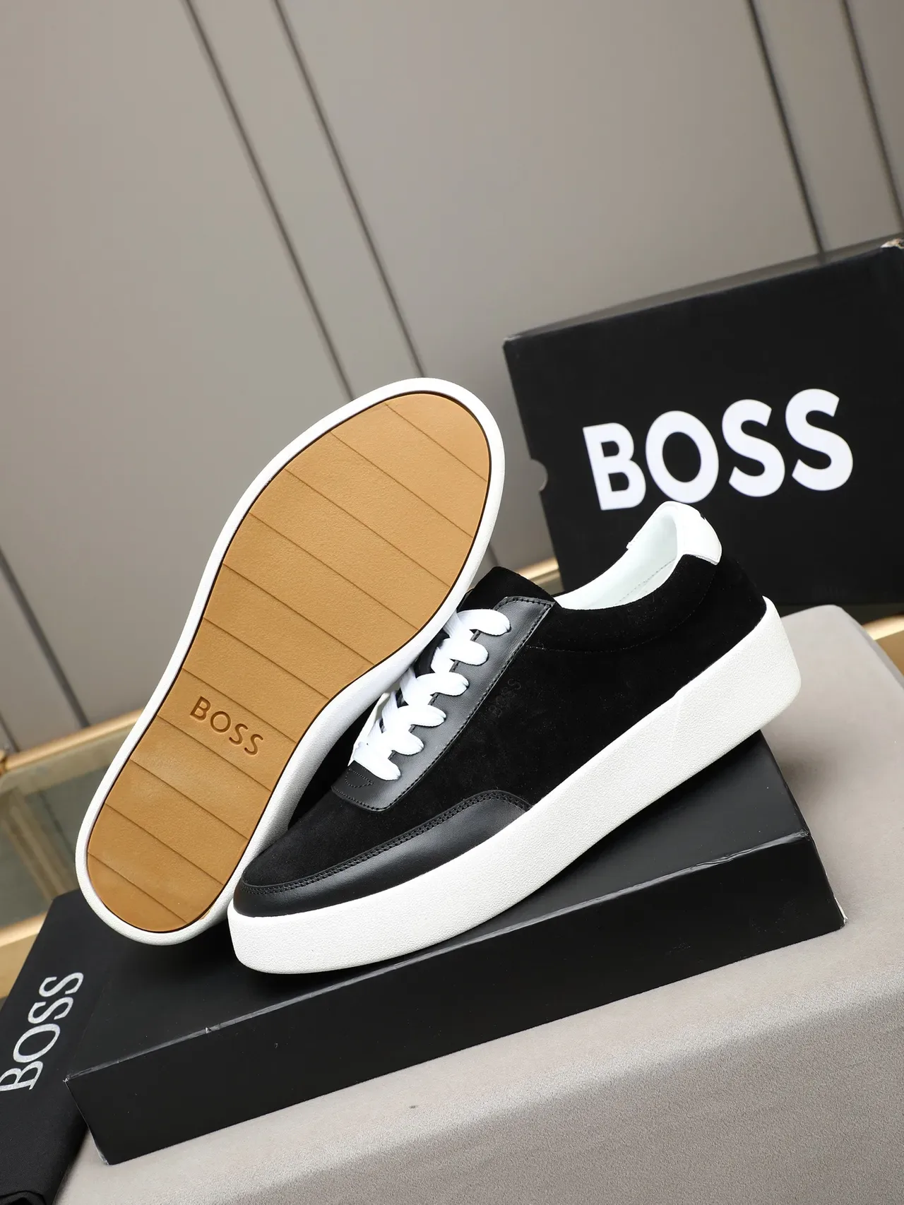 Hugo Boss Black Suede and Leather Platform Lifestyle Sneakers 4