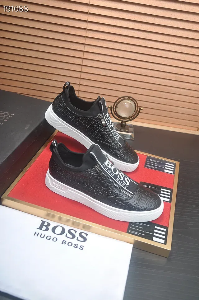 Hugo Boss Noir Blanc Sans Lacets Slip-On Cuir Embossé Upper Lifestyle Sneakers 5