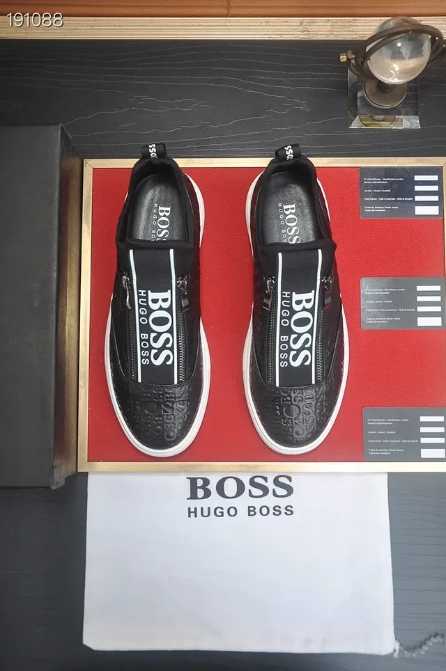 Hugo Boss Noir Blanc Sans Lacets Slip-On Cuir Embossé Upper Lifestyle Sneakers 7