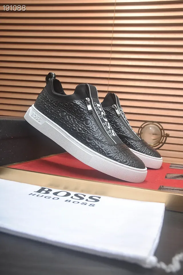 Hugo Boss Noir Blanc Sans Lacets Slip-On Cuir Embossé Upper Lifestyle Sneakers 8
