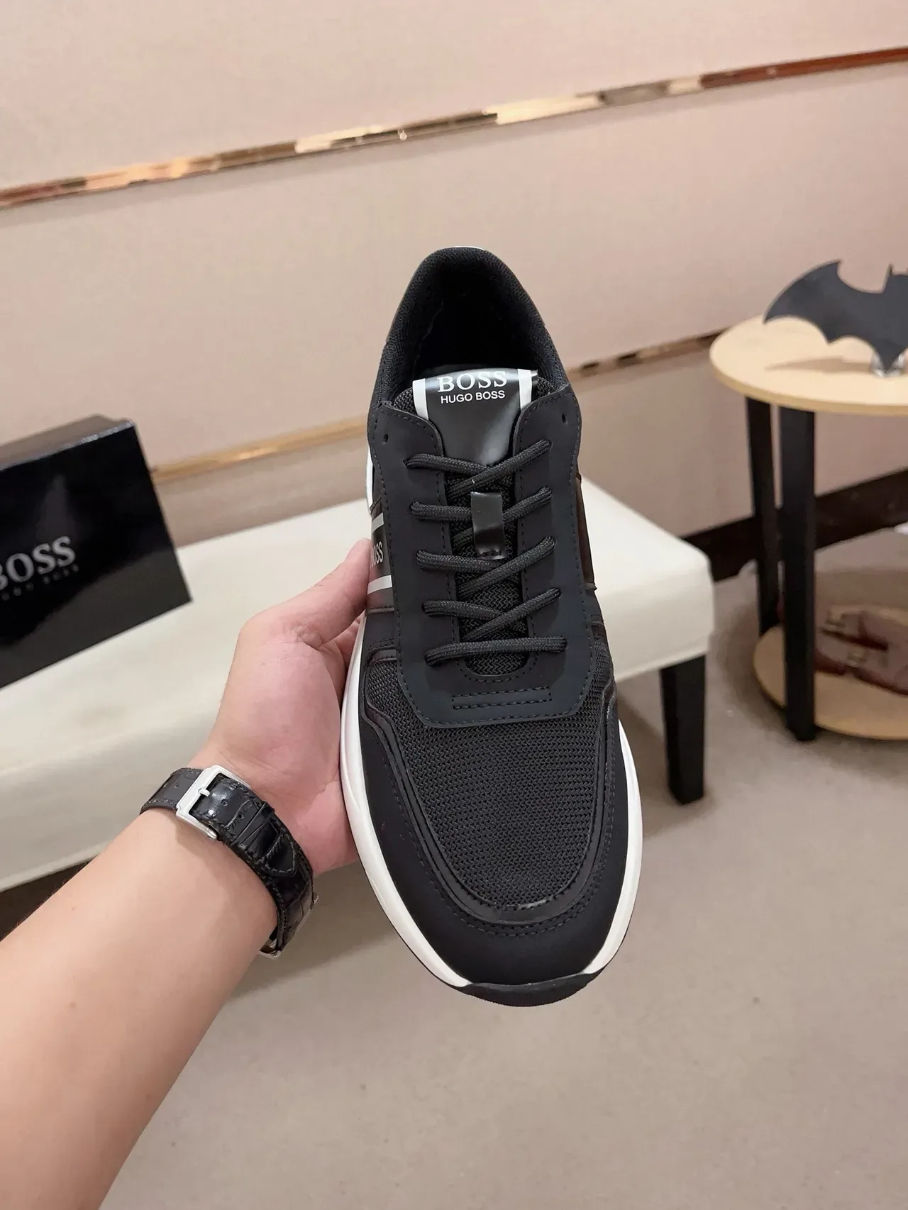 Hugo Boss Tênis Lifestyle Pretos Brancos Malha e Sintético Solado Plataforma Multicamadas 2
