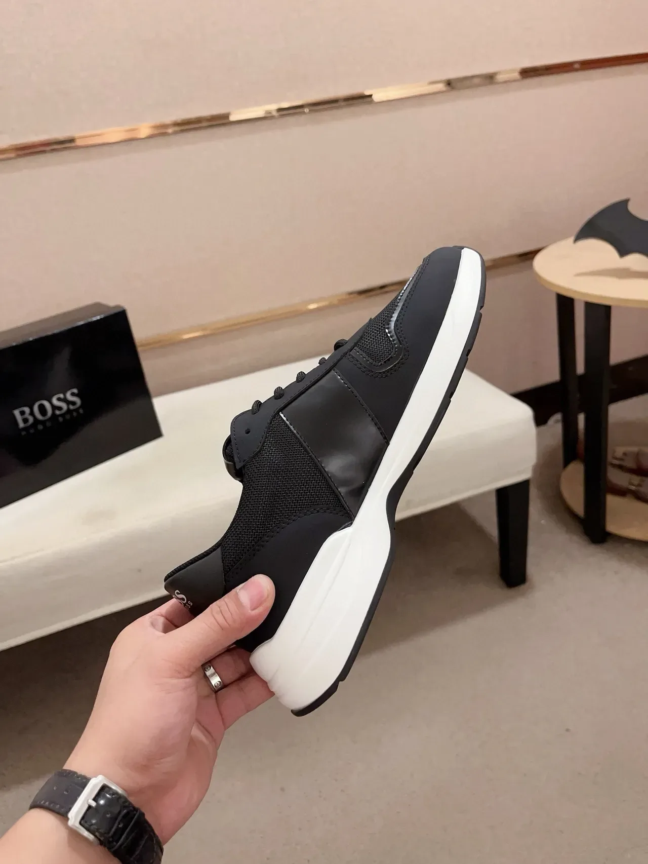 Hugo Boss Tênis Lifestyle Pretos Brancos Malha e Sintético Solado Plataforma Multicamadas 5