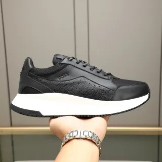 Hugo Boss Black White Perforated Leather Platform Sole Lifestyle Sneakers