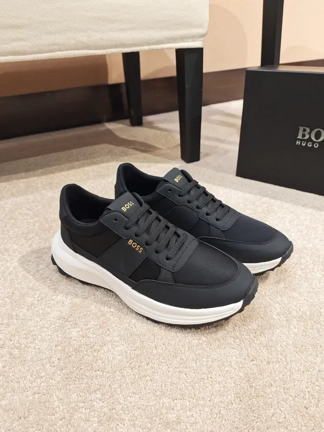 Hugo Boss Black White Textile Upper Layered Midsole Sneakers 5
