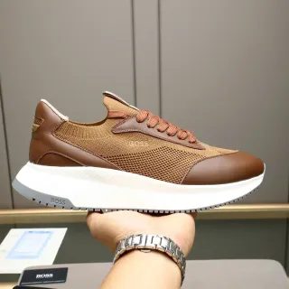 Hugo Boss Tênis Lifestyle de Malha e Couro Marrom