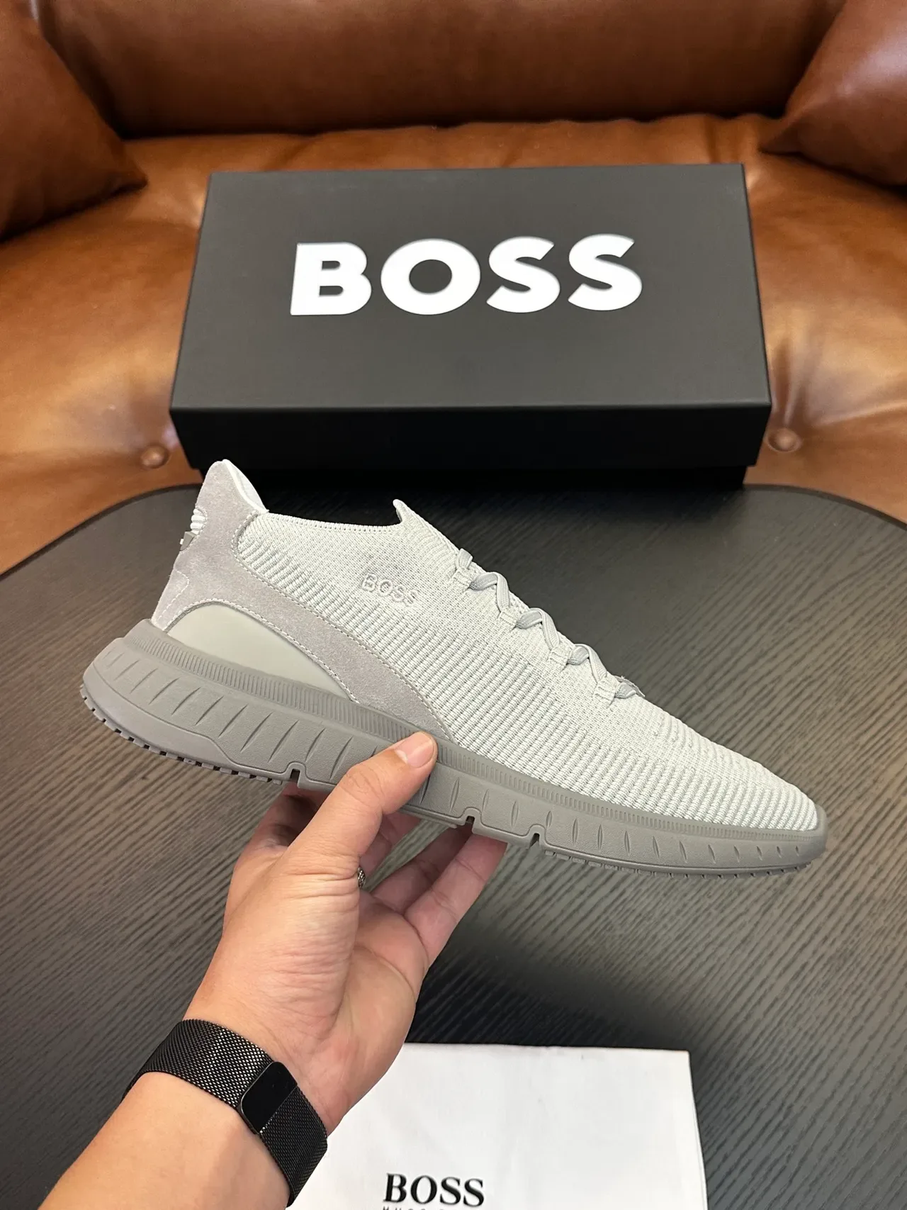 Hugo Boss Chaussures Lifestyle Gris En Tricot Slip-On 2