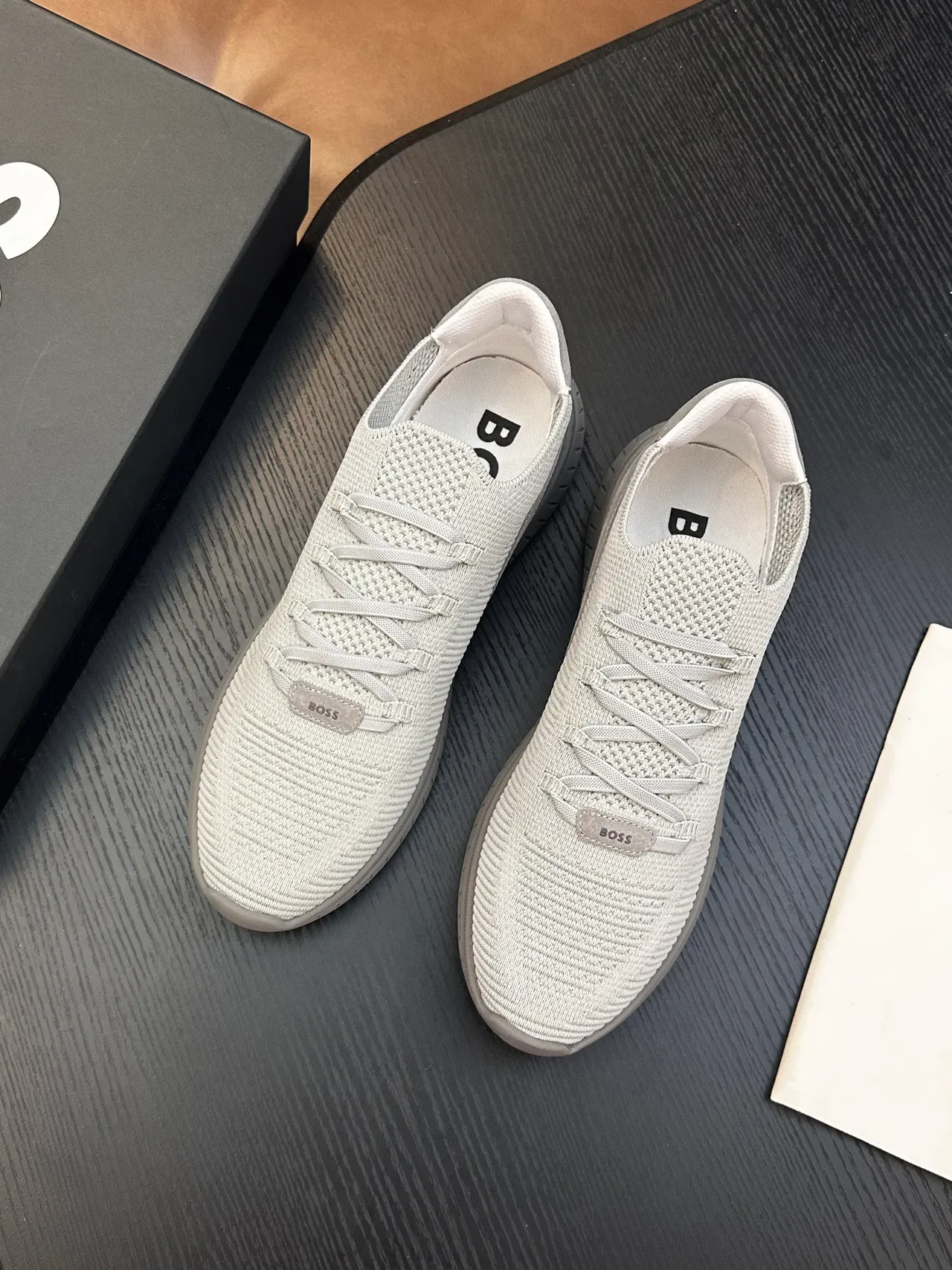 Hugo Boss Chaussures Lifestyle Gris En Tricot Slip-On 3