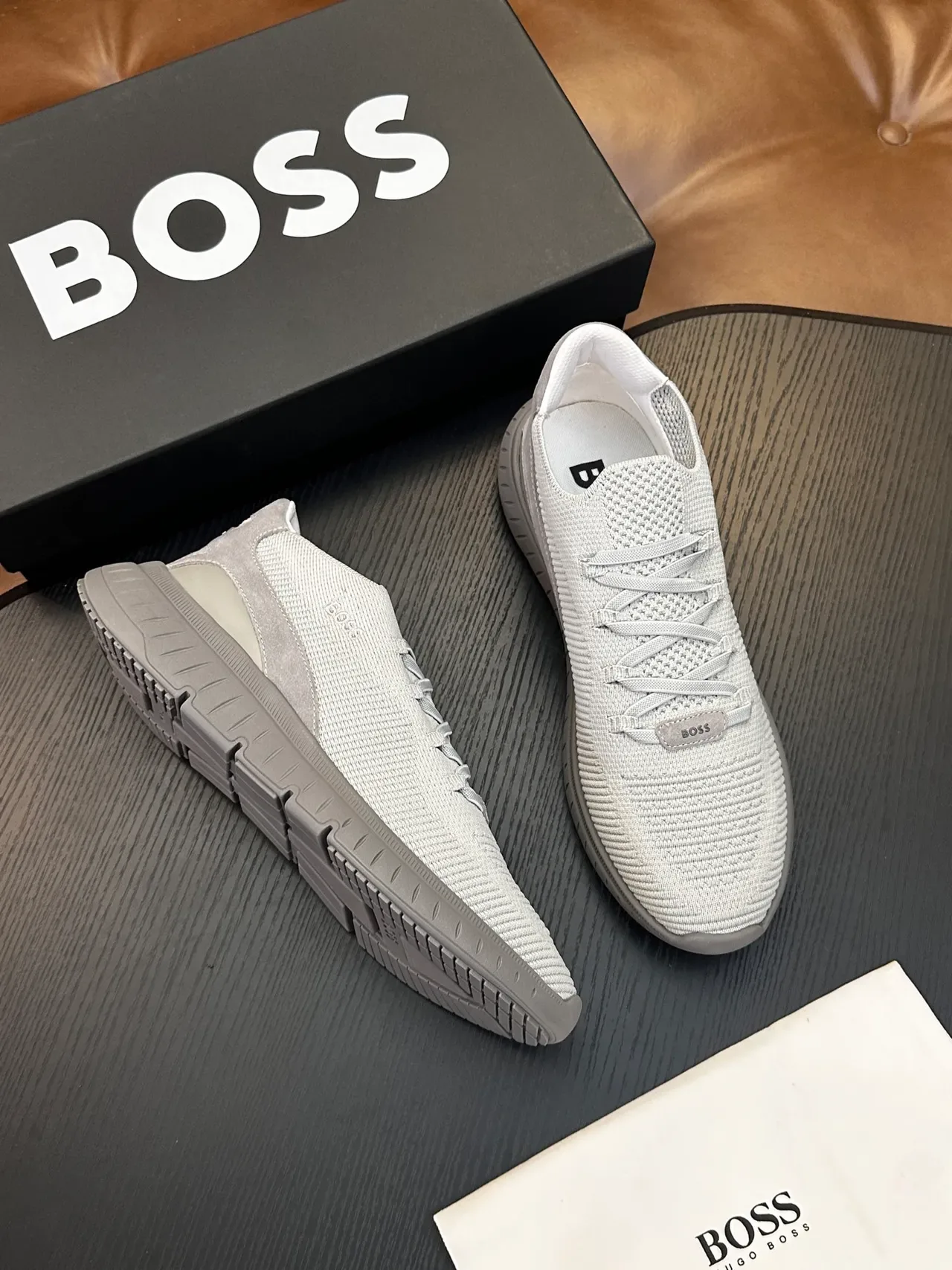 Hugo Boss Chaussures Lifestyle Gris En Tricot Slip-On 4