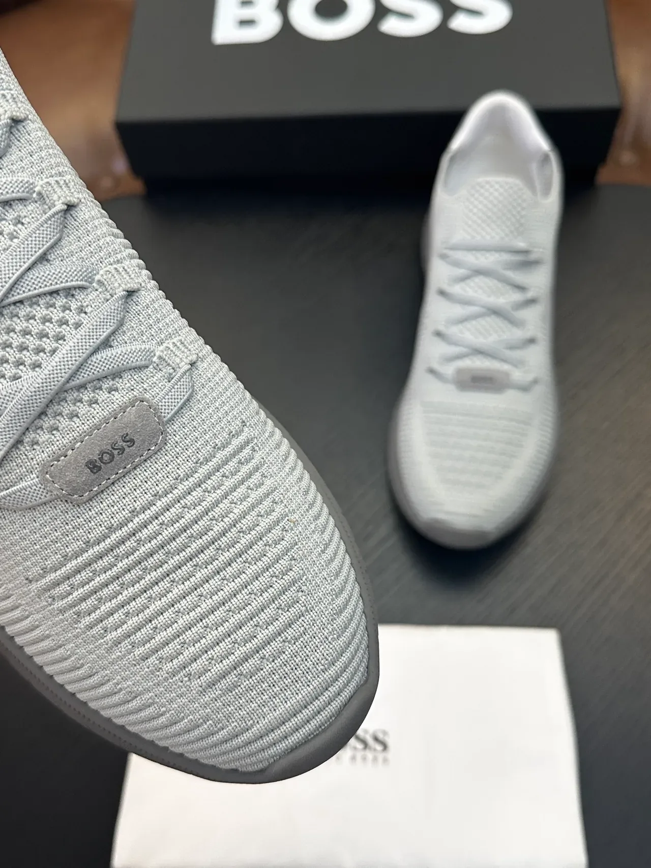 Hugo Boss Chaussures Lifestyle Gris En Tricot Slip-On 6
