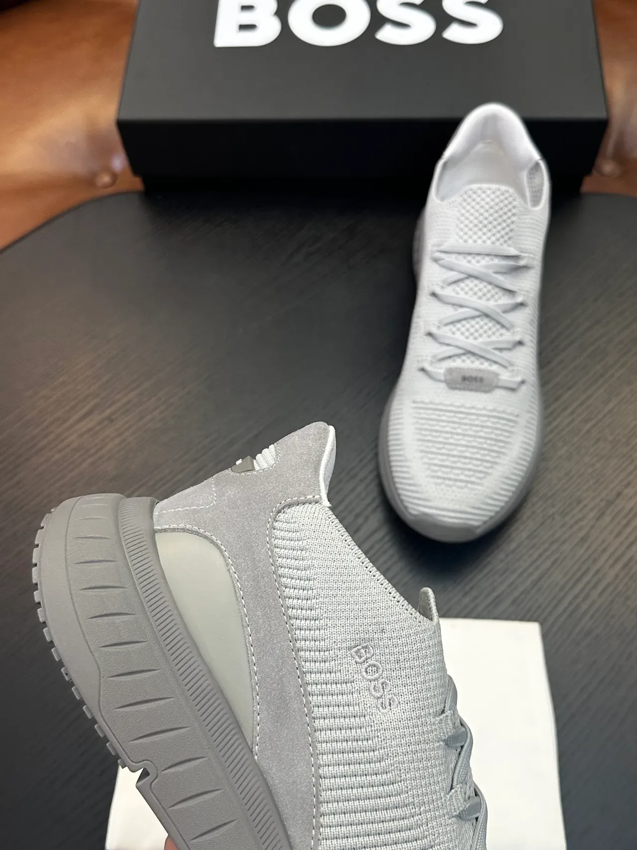 Hugo Boss Chaussures Lifestyle Gris En Tricot Slip-On 7