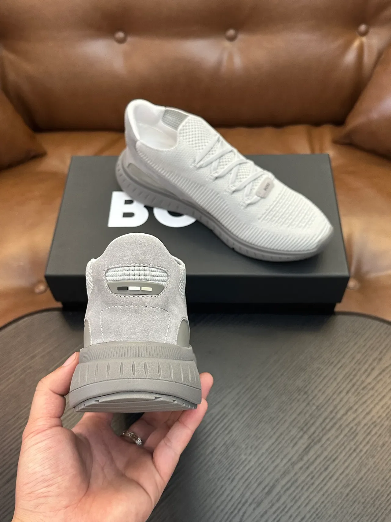 Hugo Boss Chaussures Lifestyle Gris En Tricot Slip-On 8