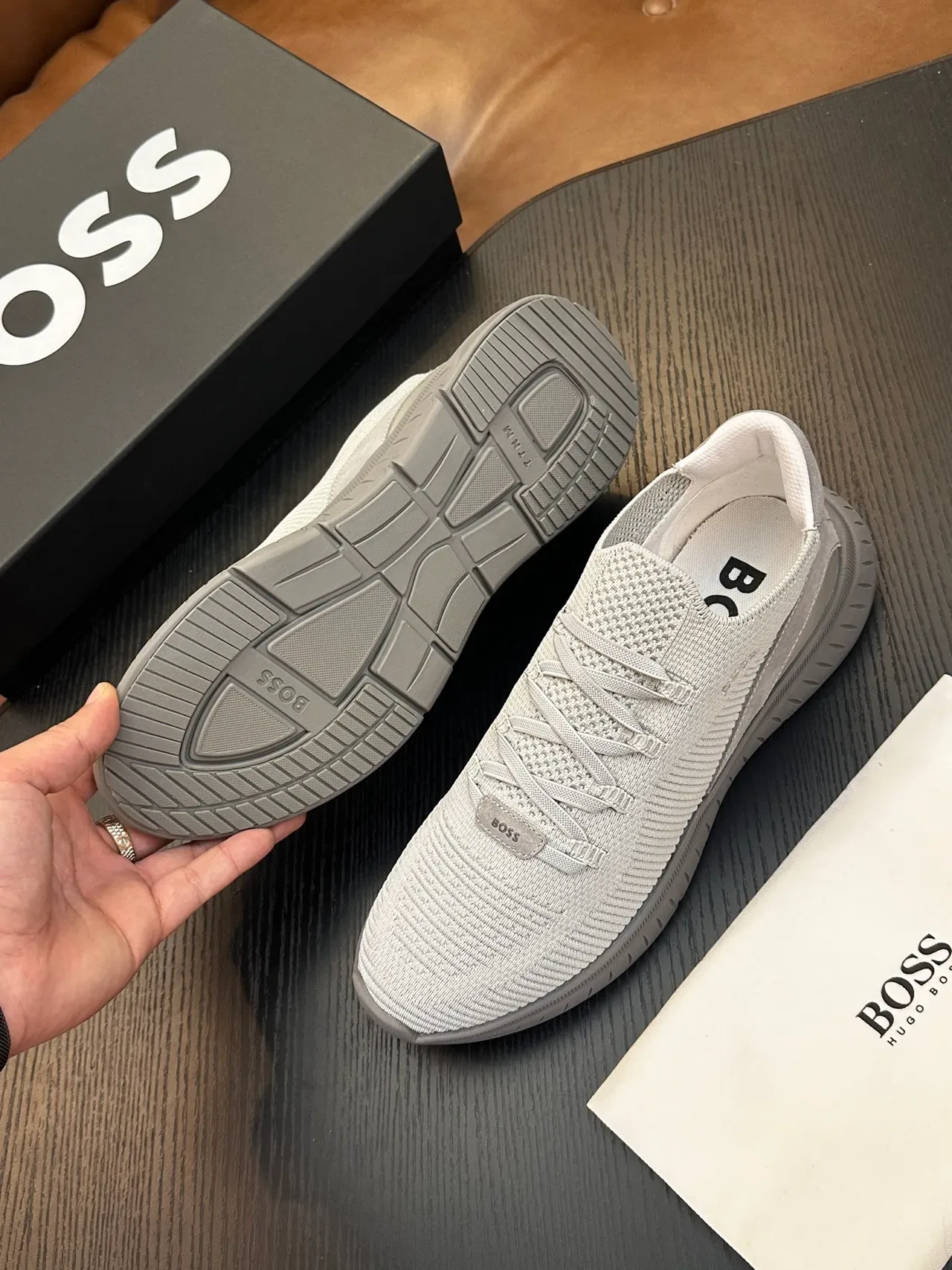 Hugo Boss Chaussures Lifestyle Gris En Tricot Slip-On 9