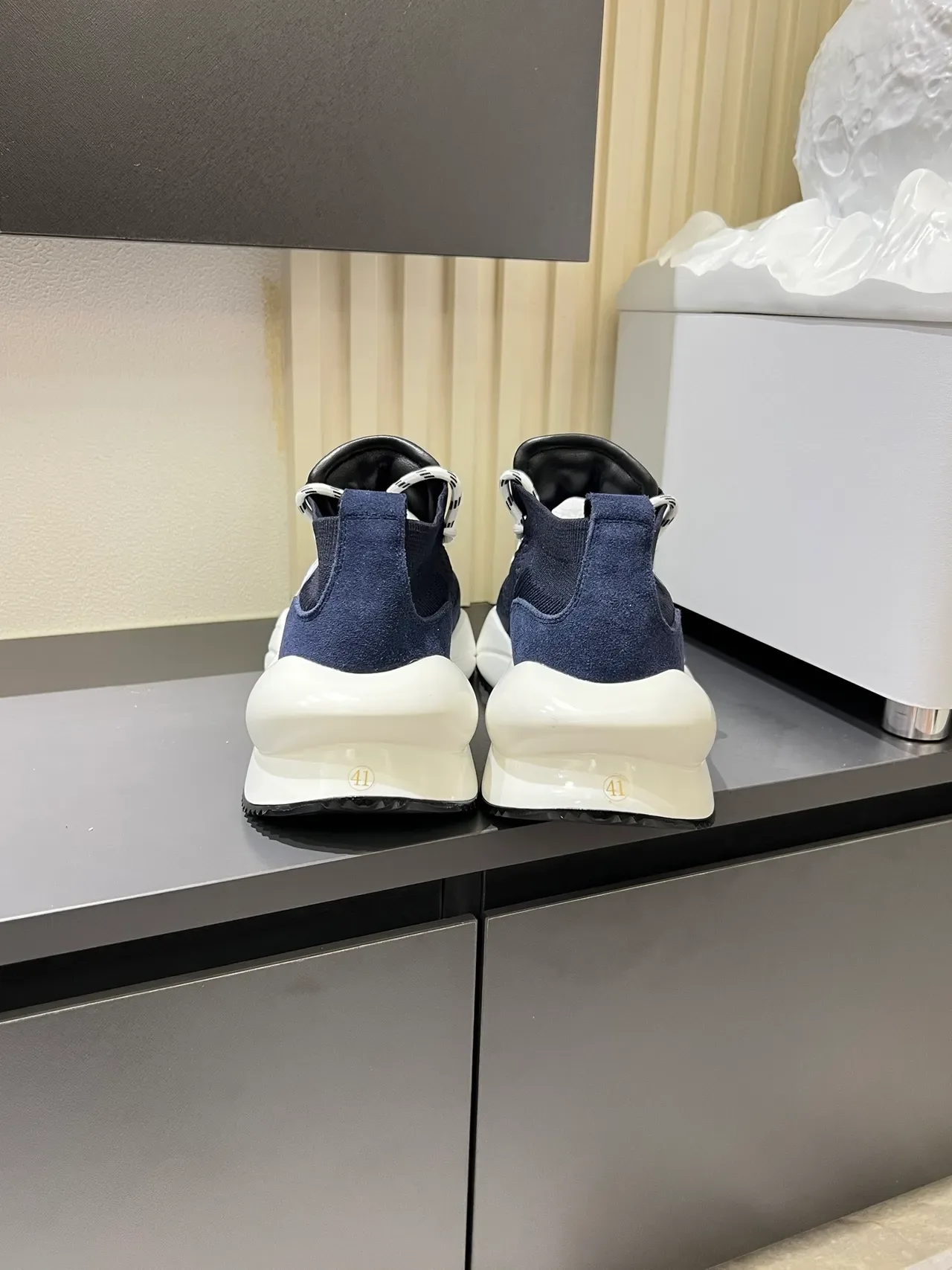 Hugo Boss Navy and White Knit Logo Sneakers 2