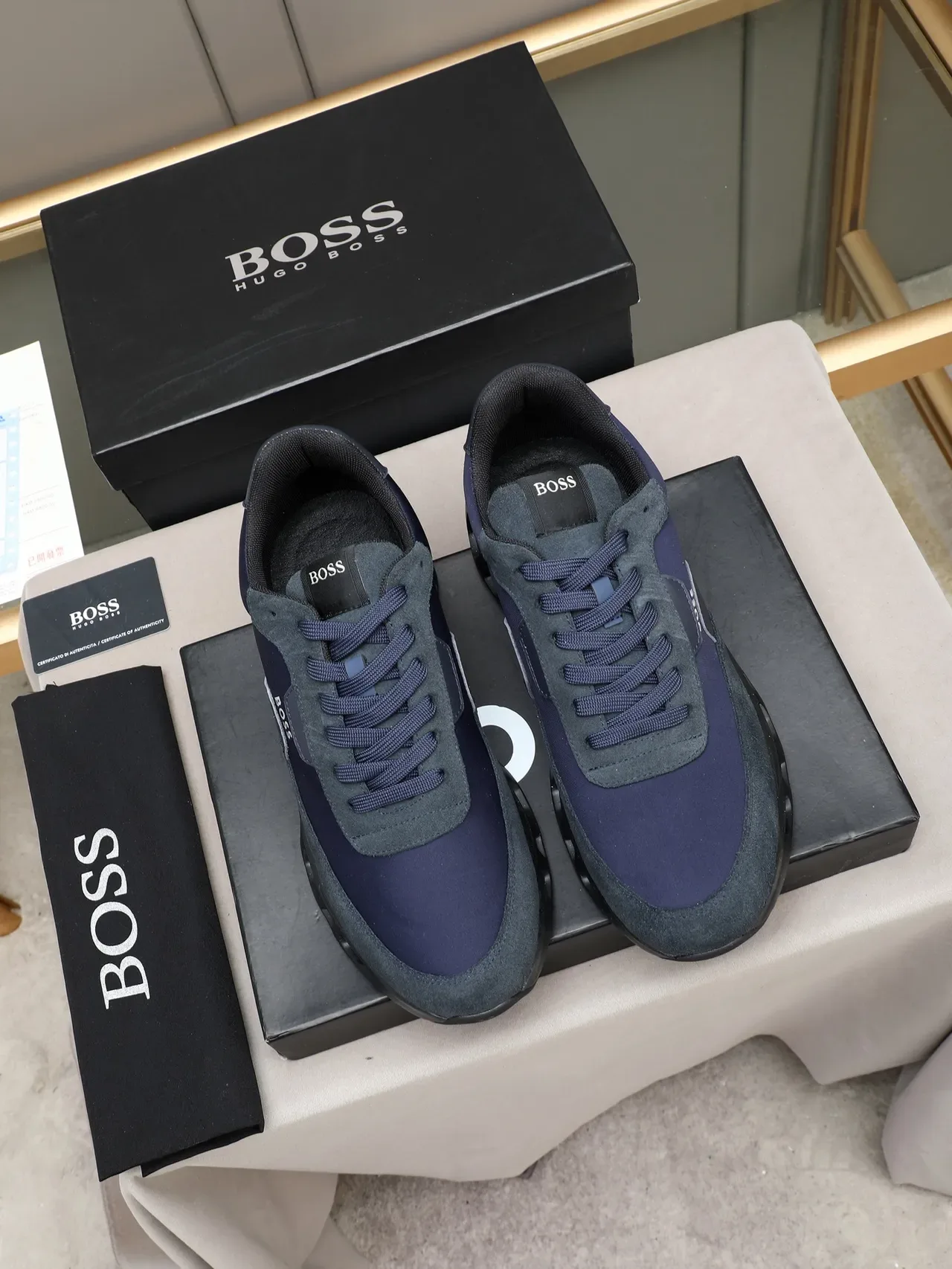 Hugo Boss Navy Black Mixed-Material Upper Sculpted Ventilated Midsole Lifestyle Sneakers 2