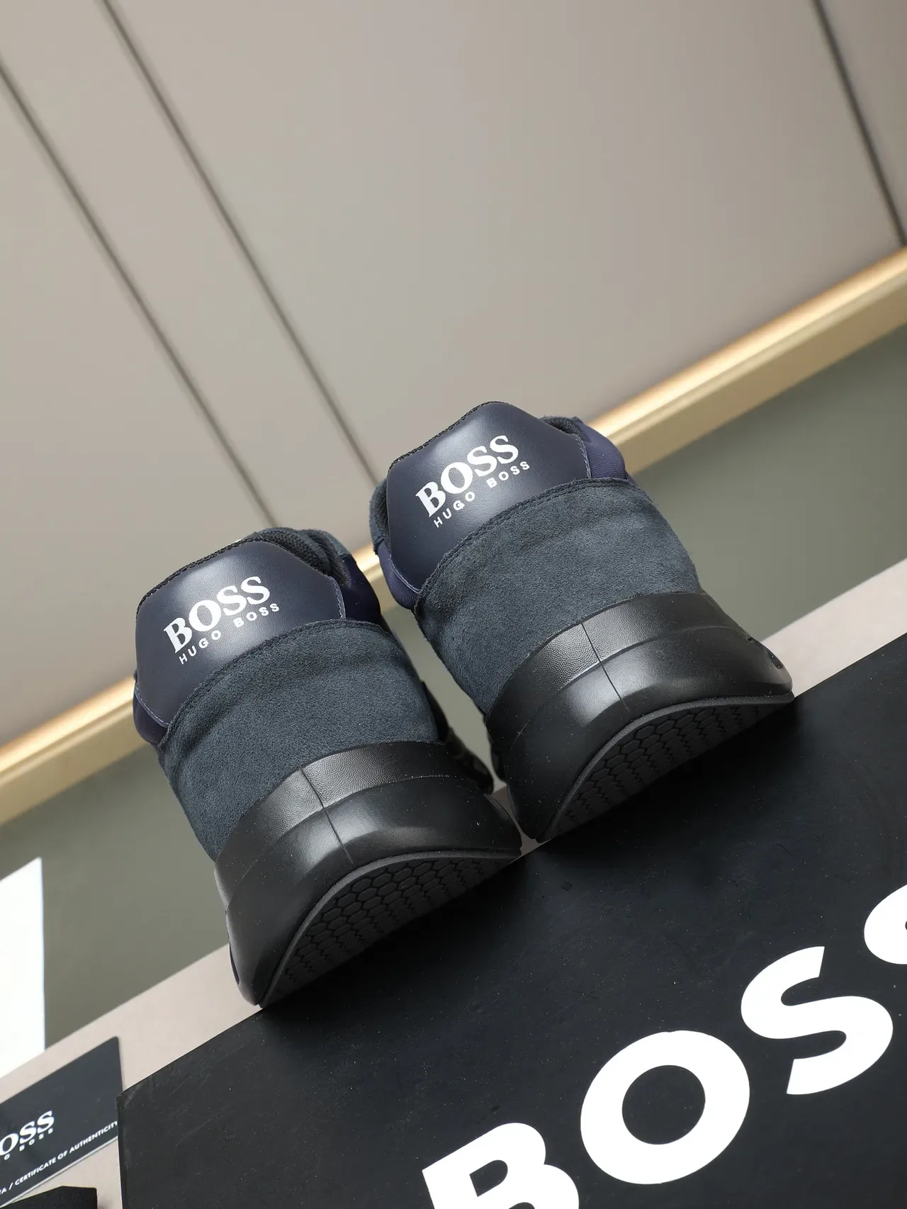 Hugo Boss Navy Black Mixed-Material Upper Sculpted Ventilated Midsole Lifestyle Sneakers 3