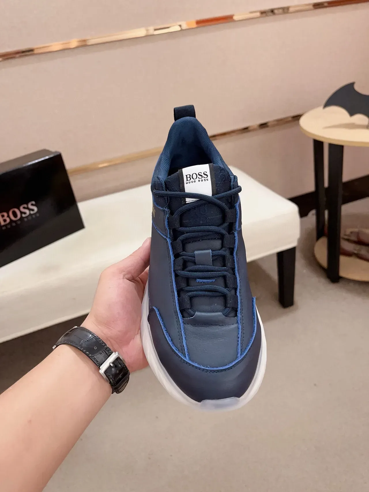 Hugo Boss Chaussures Lifestyle Bleu Marine Logo Or 2
