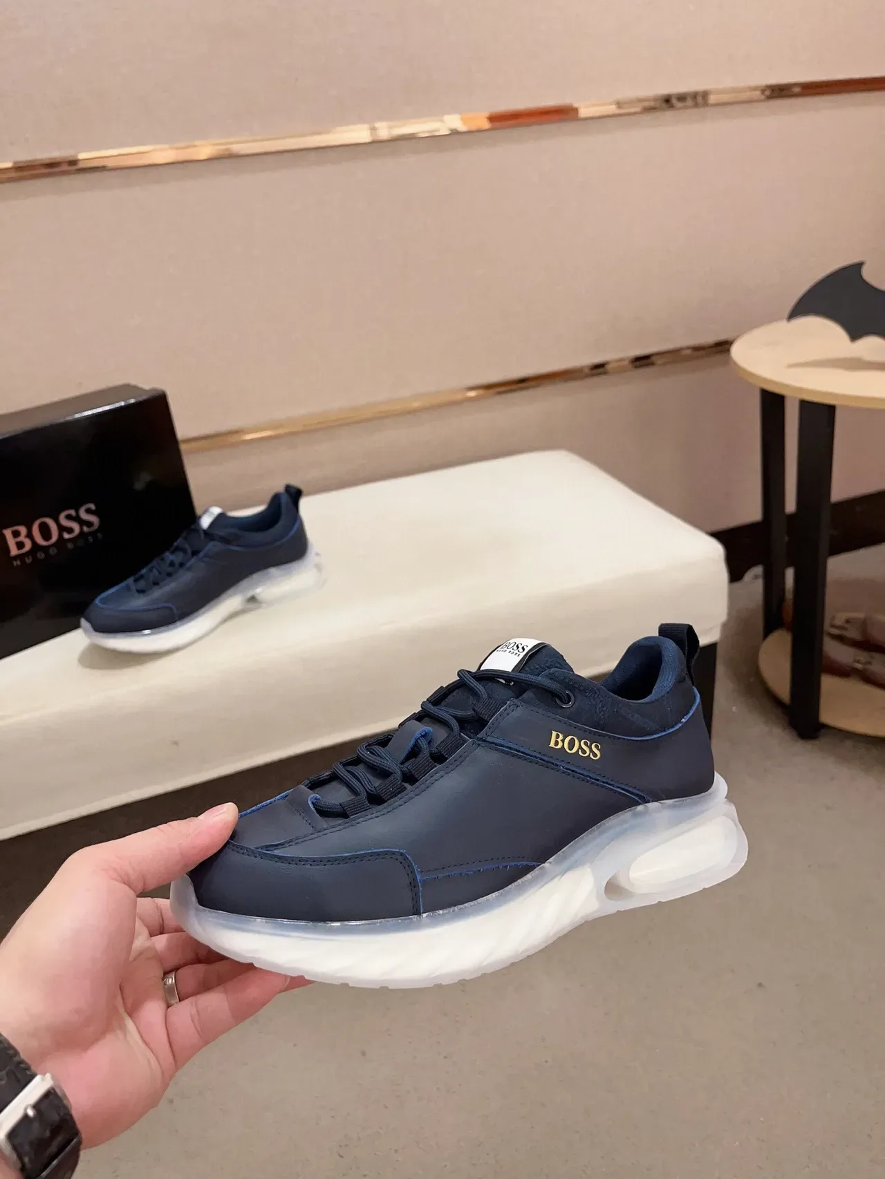 Hugo Boss Chaussures Lifestyle Bleu Marine Logo Or 3