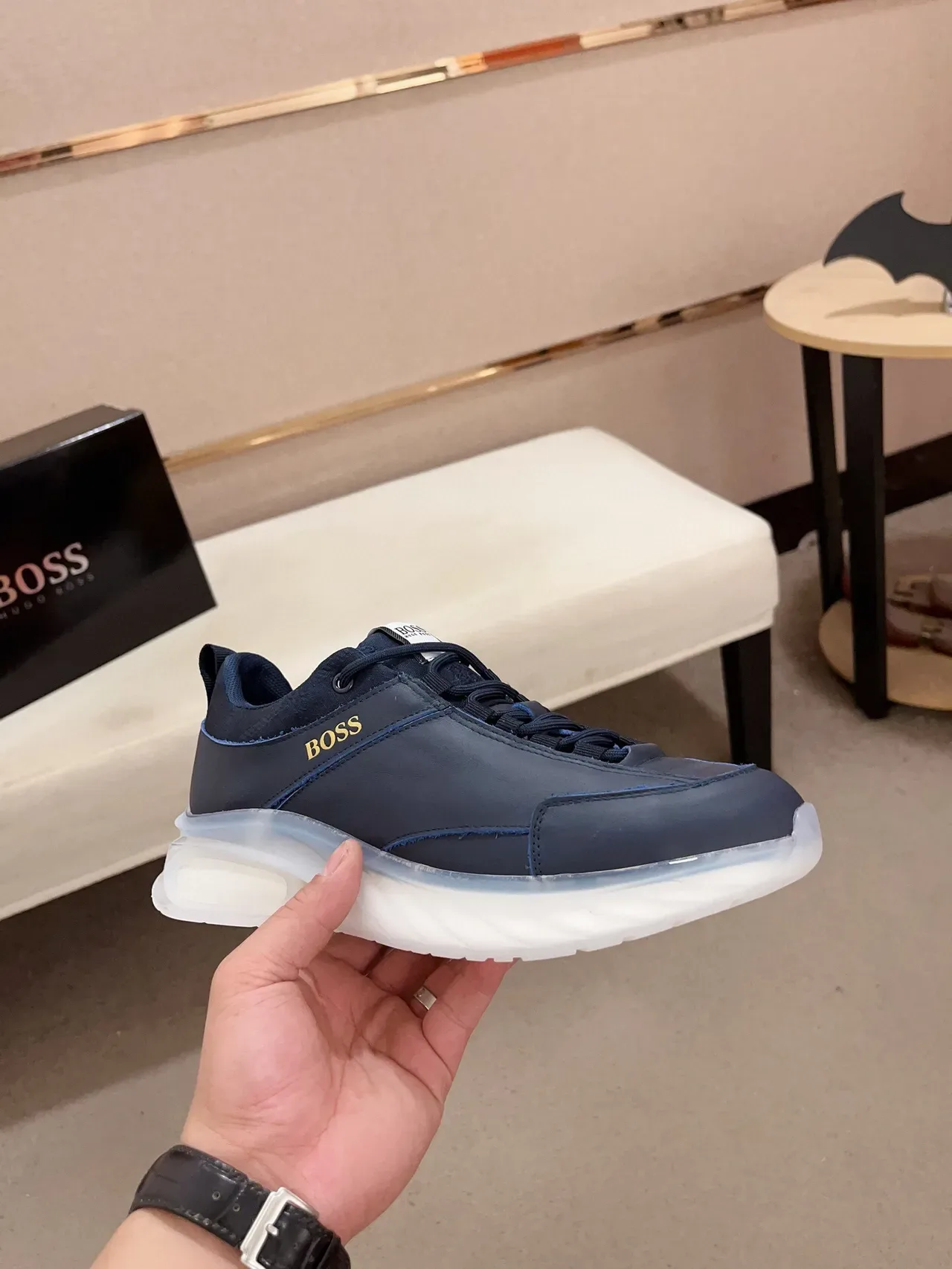 Hugo Boss Chaussures Lifestyle Bleu Marine Logo Or 4