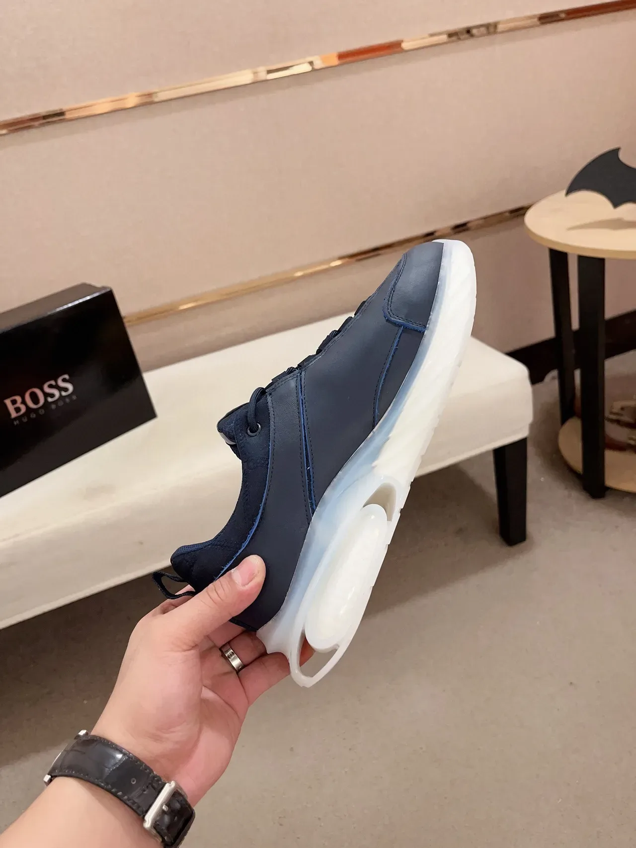 Hugo Boss Chaussures Lifestyle Bleu Marine Logo Or 5