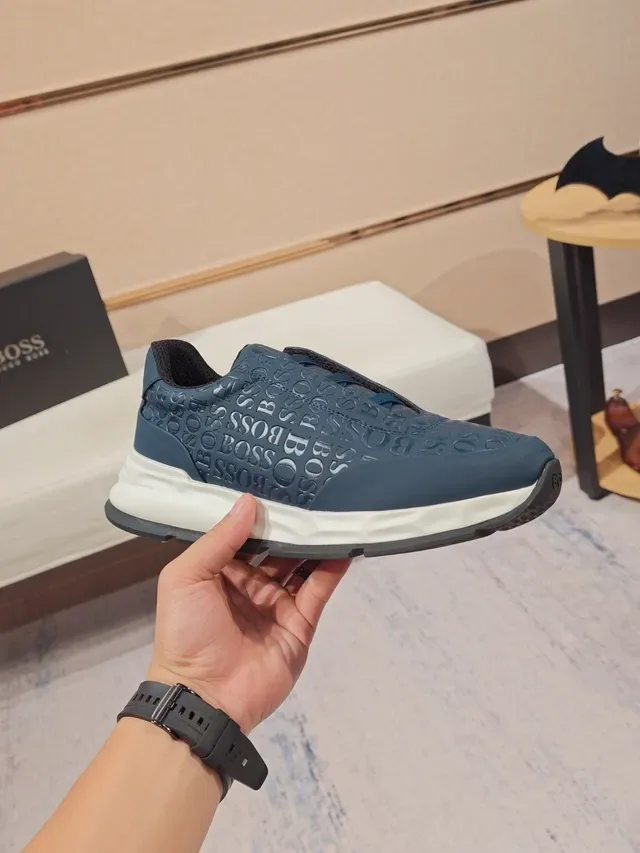 Sneakers lifestyle Hugo Boss Speed Trainer Navy White Slip-On logo embossé 4