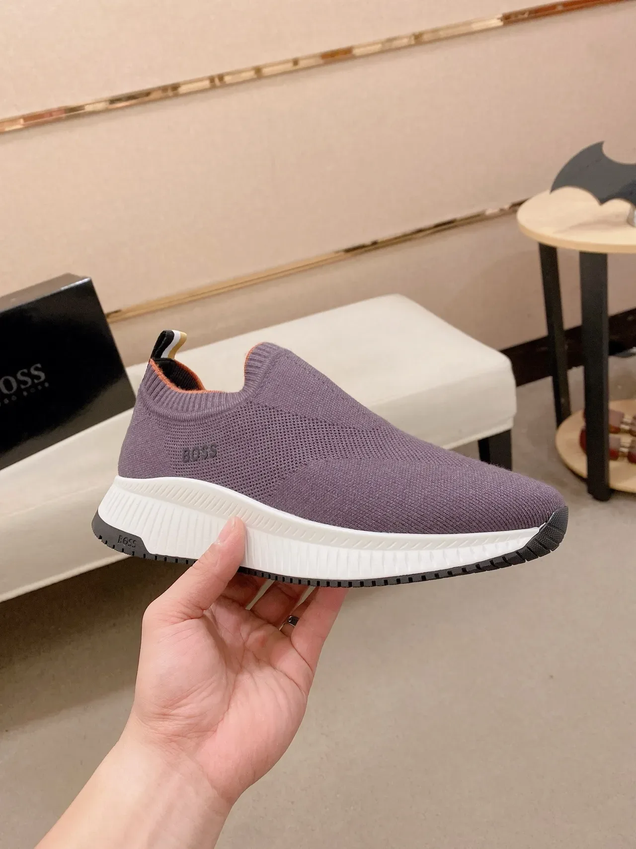 Hugo Boss Speed Trainer Sneakers Lifestyle Violet en Tricot à Enfiler 4