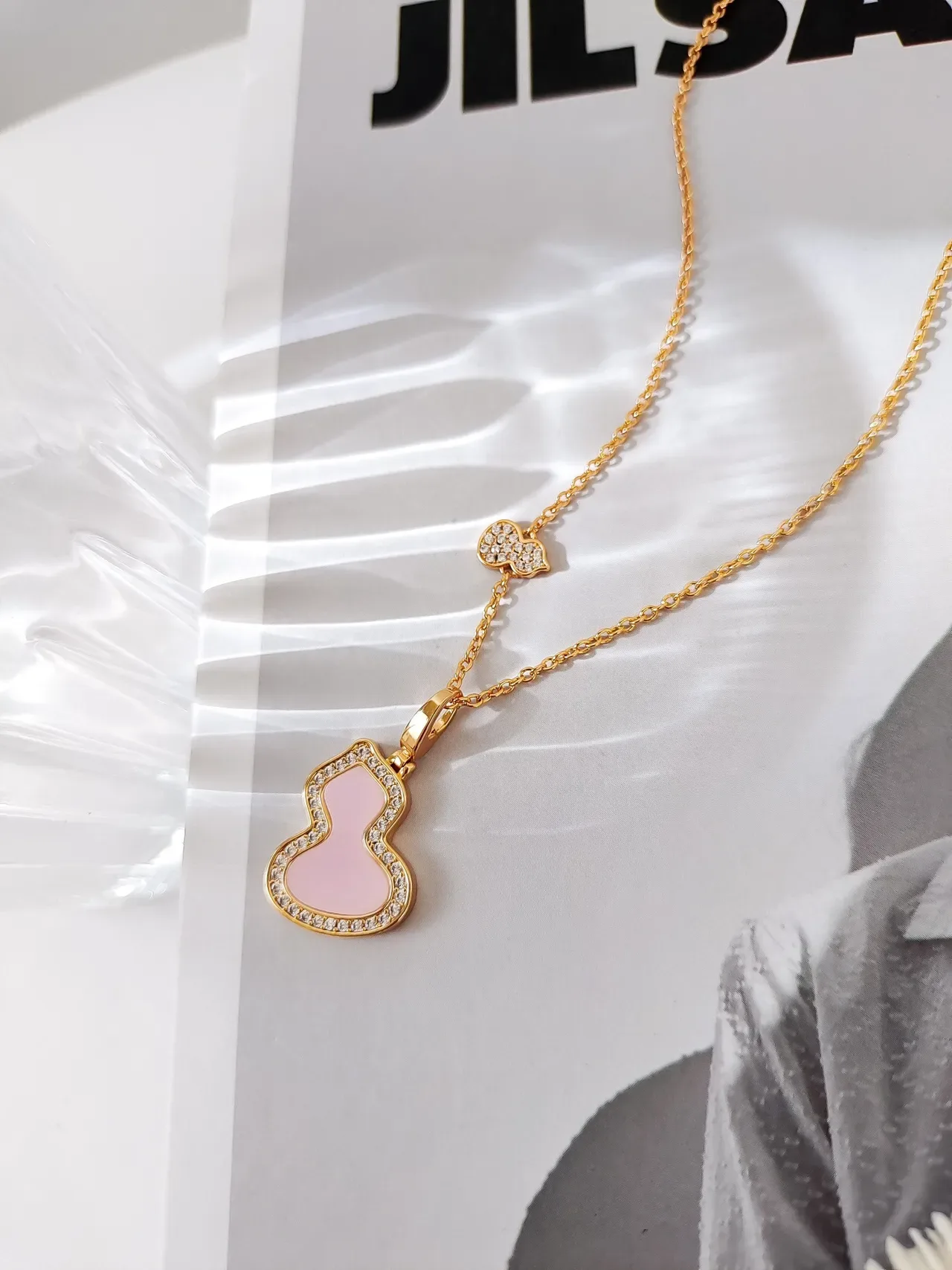 JIL SANDER Gourd-Shaped Pink Enamel Pavé Halo Necklace 2
