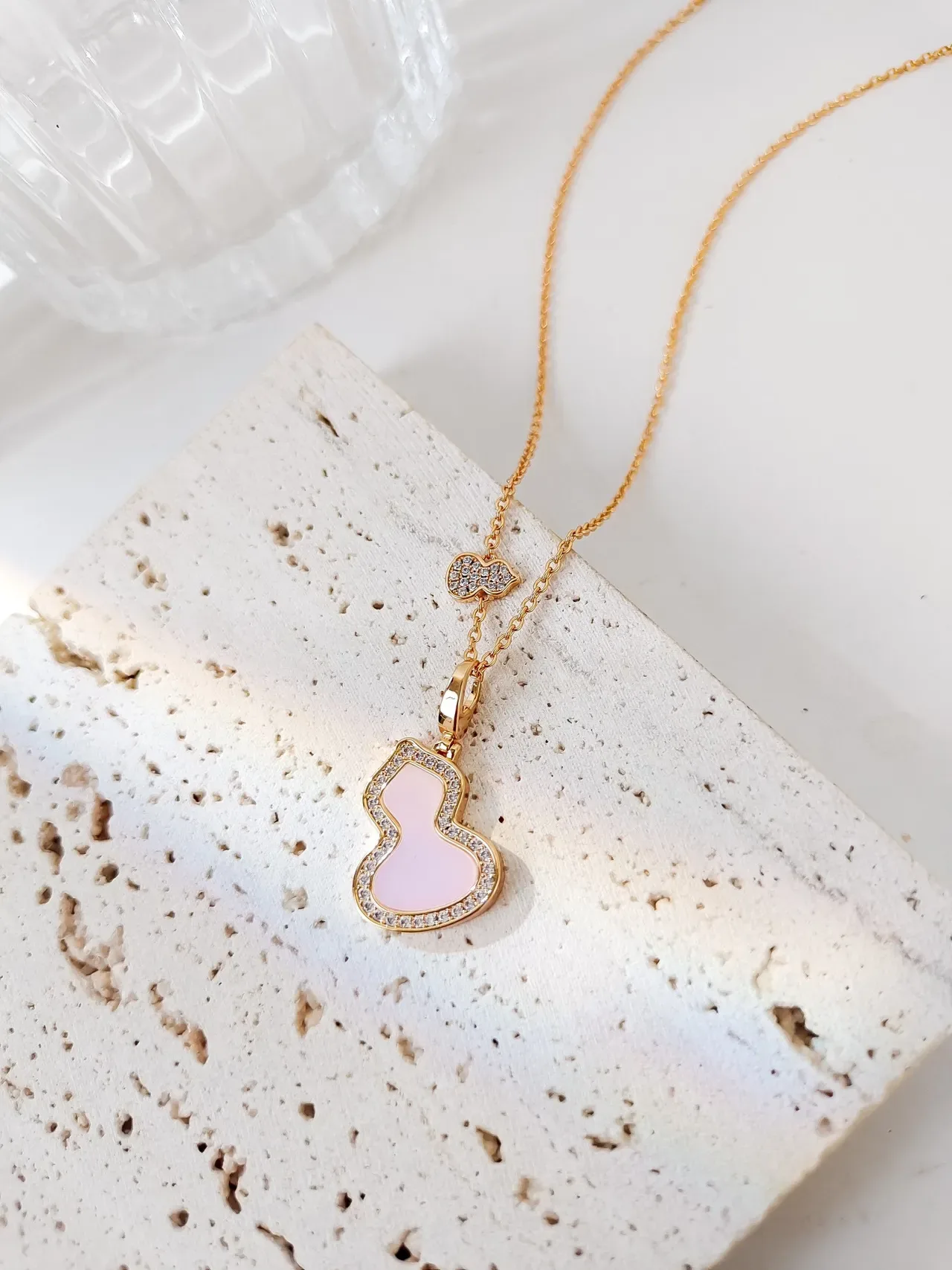 JIL SANDER Gourd-Shaped Pink Enamel Pavé Halo Necklace 3