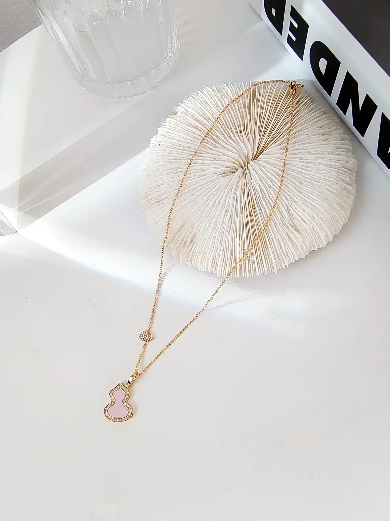 JIL SANDER Gourd-Shaped Pink Enamel Pavé Halo Necklace 6