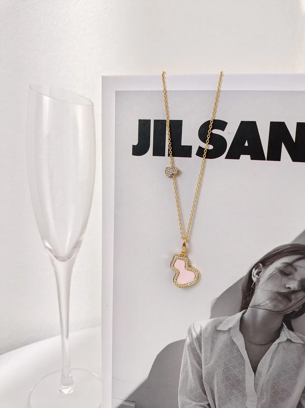 JIL SANDER Gourd-Shaped Pink Enamel Pavé Halo Necklace 9
