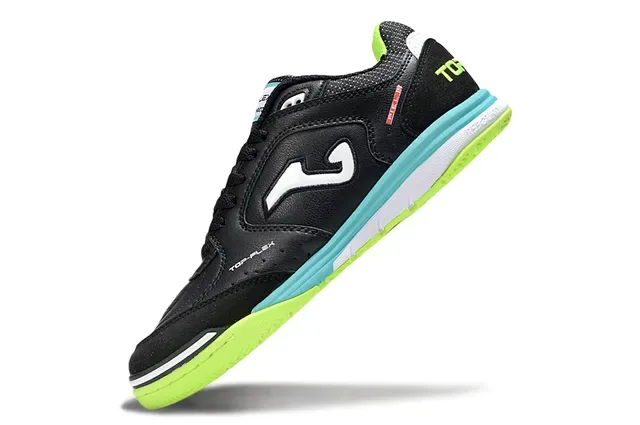 Joma Top-Flex Black Neon Green Turquoise Indoor Soccer Shoes 3