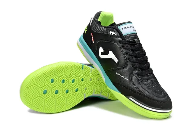 Joma Top-Flex Black Neon Green Turquoise Indoor Soccer Shoes 4