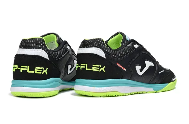 Joma Top-Flex Black Neon Green Turquoise Indoor Soccer Shoes 5
