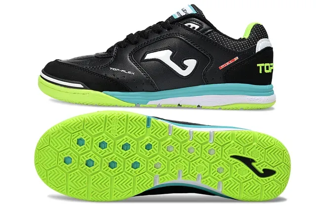Joma Top-Flex Black Neon Green Turquoise Indoor Soccer Shoes 6