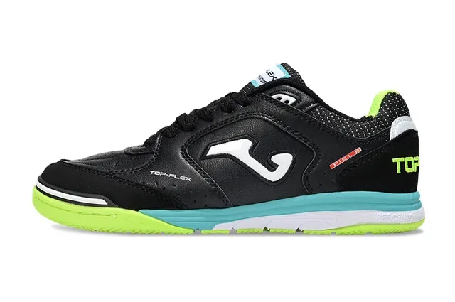 Joma Top-Flex Black Neon Green Turquoise Indoor Soccer Shoes 7