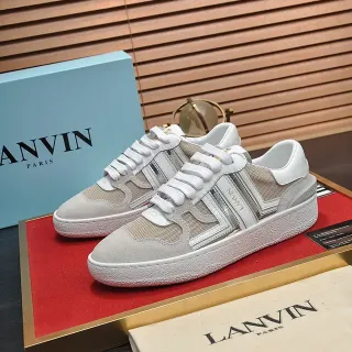 Lanvin Beige White Low-Top Mesh-Suede Hybrid Upper Lifestyle Sneakers