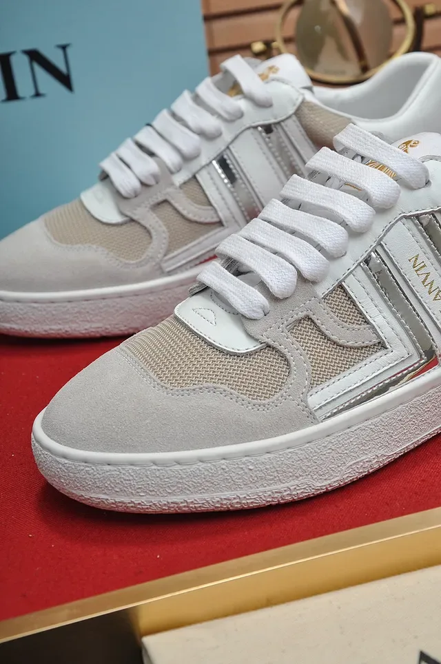 Lanvin Beige Blanc Low-Top Upper Hybride Mesh-Suede Lifestyle Sneakers 3