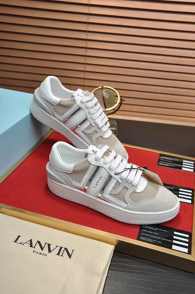 Lanvin Beige Blanc Low-Top Upper Hybride Mesh-Suede Lifestyle Sneakers 4