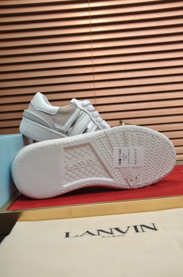 Lanvin Beige Blanc Low-Top Upper Hybride Mesh-Suede Lifestyle Sneakers 5