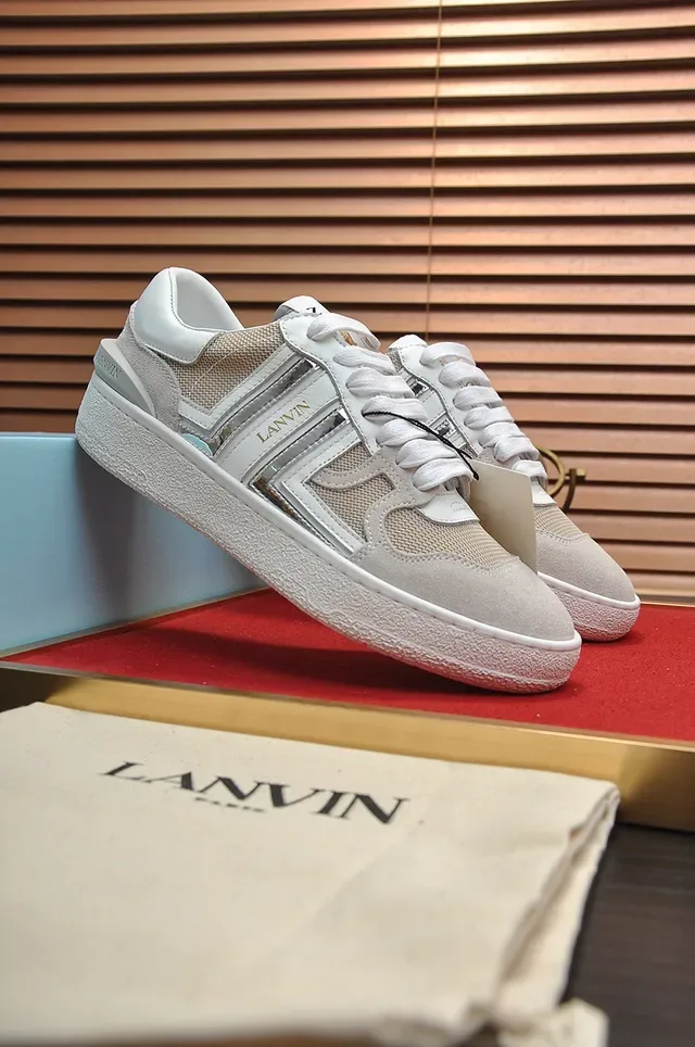Lanvin Beige Blanc Low-Top Upper Hybride Mesh-Suede Lifestyle Sneakers 7