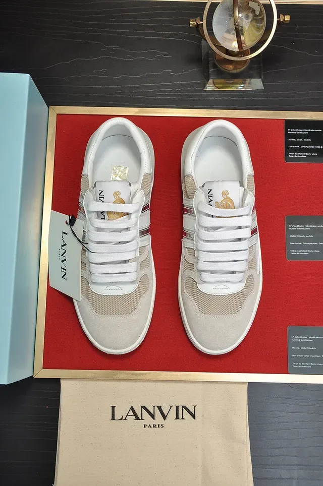 Lanvin Beige Blanc Low-Top Upper Hybride Mesh-Suede Lifestyle Sneakers 9